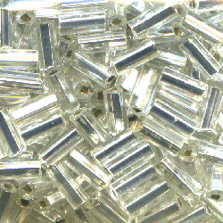 CZECH #2 (2x4mm) *Hex Cut* BUGLE BEADS: Transparent Silver-Lined