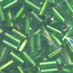 1/16" x 3/16" (4mm) BUGLE BEADS: Trans. Green S/L