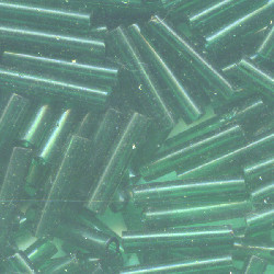 1/16" x 3/8" (9mm) BUGLE BEADS: Trans. Dark Green