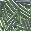 1/16" x 3/8" (9mm) BUGLE BEADS: Transl. Willow Green, Gold Luster