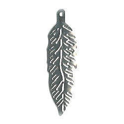 10x45mm (1-1/2") Silvertone Stamped Metal Feather Charm