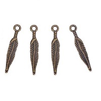 5x30mm (1/4" x 1-1/4") Antiqued Bronze-Tone Metal Double-Sided FEATHER CHARMS