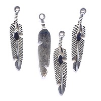6x27mm Tibetan Silver (Alloy) FEATHER CHARMS with Enameled Accent-Black
