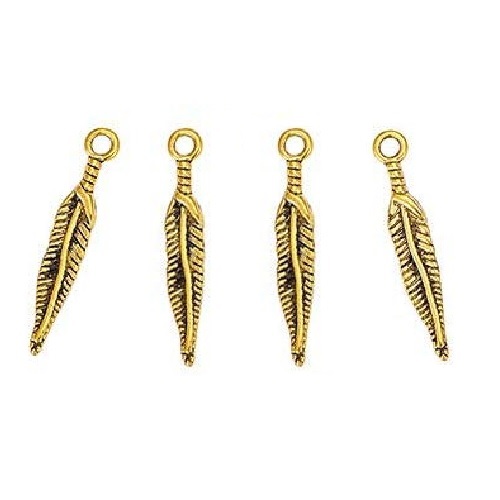 5x30mm (1/4" x 1-1/4") Goldtone Metal Double-Sided FEATHER CHARMS