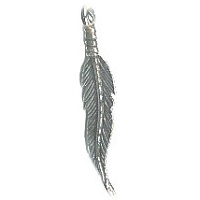 6x28mm (1-1/8") Silvertone Cast Pewter Medium Feather Charm