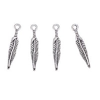 5x30mm (1/4" x 1-1/4") Silvertone Metal Double-Sided FEATHER CHARMS
