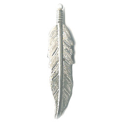 13x55mm (2-1/8") Silvertone Stamped Metal Feather Charm / Pendant