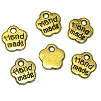8mm "HAND MADE" Jewelry Tag Charms, Flower - Antique Gold Tone