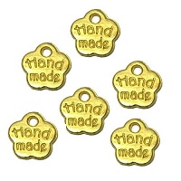 8mm "HAND MADE" Jewelry Tag Charms, Flower - Gold Plated