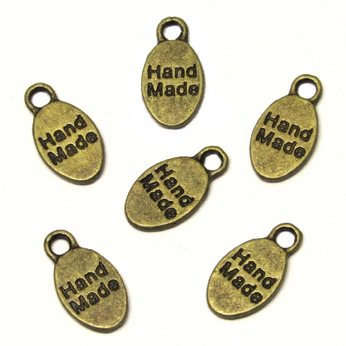8x15mm "HAND MADE" Jewerly Tag Charms, Double-Sided, Oval - Bronze Tone