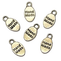 8x15mm "HAND MADE" Jewerly Tag Charms, Double-Sided, Oval - Silver Tone