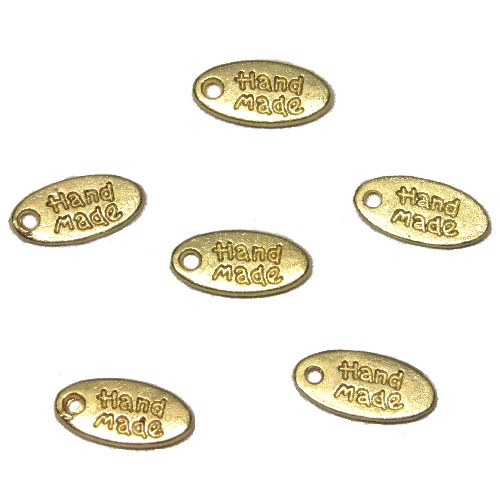 5x11mm "HAND MADE" Jewerly Tag Charms, Oval - Gold Plated
