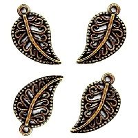 18x10mm Antiqued Bronze Filigree Metal LEAF Charms, Lead-Free