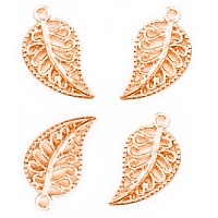 18x10mm Rose Gold Filigree Metal LEAF Charms, Lead-Free