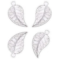 18x10mm Silvertone Filigree Metal LEAF Charms, Lead-Free
