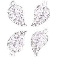 18x10mm Silvertone Filigree Metal LEAF Charms, Lead-Free