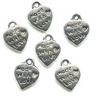 10x13mm *MADE WITH LOVE* Silvertone Cast Pewter Jewelry Tag  / Heart Charms