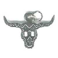 3/4" x 1" Silvertone Stamped Metal Western Longhorn / Steer Charm