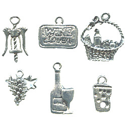 *VINO 5* Silvertone Cast Pewter CHARM Assortment