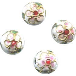 10mm White w/ Pink Floral Cloisonne ROUND Beads