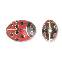 15x22mm Gold & Red Cloisonne LADY BUG Beads