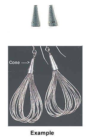 6x12.5mm Silver-Plated Brass NECKLACE CONES with Stamped Bottom Design