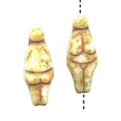 10x24mm Picasso Ivory & Brown Pressed Glass Willendorf Venus GODDESS Beads