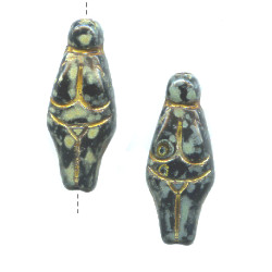 10x24mm Black & Grey Picasso w/Gold Wash Pressed Glass Willendorf Venus GODDESS Beads