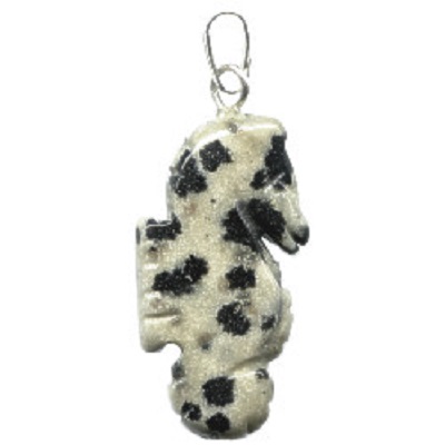 12x25mm Dalmatian Jasper SEAHORSE Animal Fetish Charm/Pendant Bead - With Bail