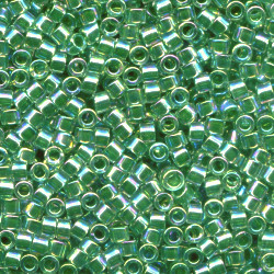 DB0060: 11/o MIYUKI DELICAS - Transparent, Lime Green Lined, Iridescent (A/B)