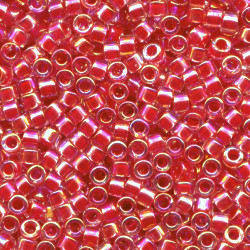 DB0075: 11/o MIYUKI DELICAS - Transparent, Cranberry Red Lined, Iridescent (A/B)