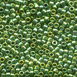 DB0125: 11/o MIYUKI DELICAS - Translucent Emerald, Gold Luster