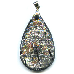 28x44mm Black, Copper & Silver Dichroic Glass Teardrop Pendant