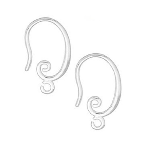 9x16mm Plated Brass EAR HOOKS, Swirl with Bottom Loop - Silver