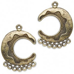 27mm Antiqued Brass Plated Pewter 7-Loop Crescent Moon CHANDELIER EARRING Components