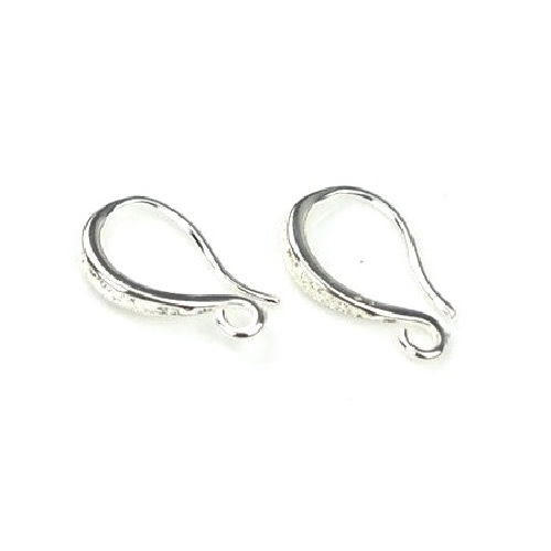 10x22mm Plated Brass EAR HOOKS with Front Loop - Silver