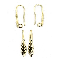 20.5mm x 18.5mm Feather / Leaf Design Ear Hooks with Back Loop: Goldtone