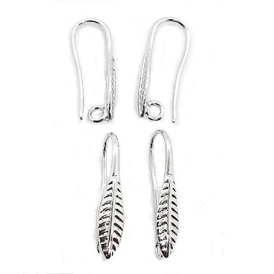 20.5mm x 18.5mm Feather / Leaf Design Ear Hooks with Back Loop: Silvertone