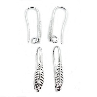 20.5mm x 18.5mm Feather / Leaf Design Ear Hooks with Back Loop: Silvertone