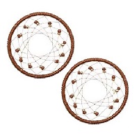 32mm Hand Woven & Beaded Dream Catcher EARRING HOOP Components - Brown