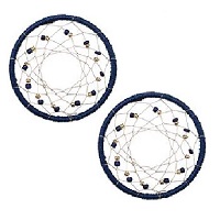 32mm Hand Woven & Beaded Dream Catcher EARRING HOOP Components - Navy Blue