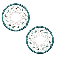32mm Hand Woven & Beaded Dream Catcher EARRING HOOP Components - Turquoise Blue