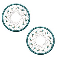 32mm Hand Woven & Beaded Dream Catcher EARRING HOOP Components - Turquoise Blue