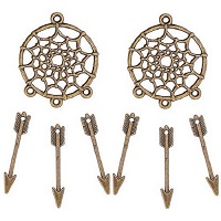 28mm Antiqued Bronze-Tone Metal Dreamcatcher EARRING HOOPS & DROPS Kit - Antiqued Bronze Arrow