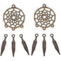 28mm Antiqued Bronze-Tone Metal Dreamcatcher EARRING HOOPS & DROPS Kit - Antiqued Bronze Feather