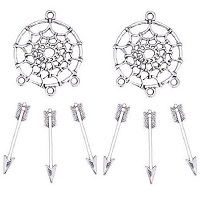 28mm Silver-Tone Metal Dreamcatcher EARRING HOOPs & DROPS Kit - Silver Arrow