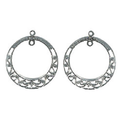 28mm Antiqued Silvertone Filigree EARRING HOOP / CHANDELIER Components, Center Loop