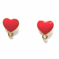 10x12mm Enameled & Gold Plated HEART-Shaped EARRING POST & CLUTCH Components With Loop ~ Red