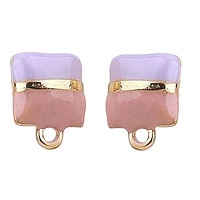 10x13mm Enameled Mosiac & Gold Plated SQUARE-Shaped EARRING POST & CLUTCH Components With Loop ~ Lavendar & Pink