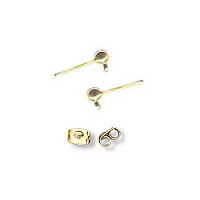 21 Gauge Gold Filled, 3mm Ball & Bottom Loop EARRING POST & CLUTCH Components